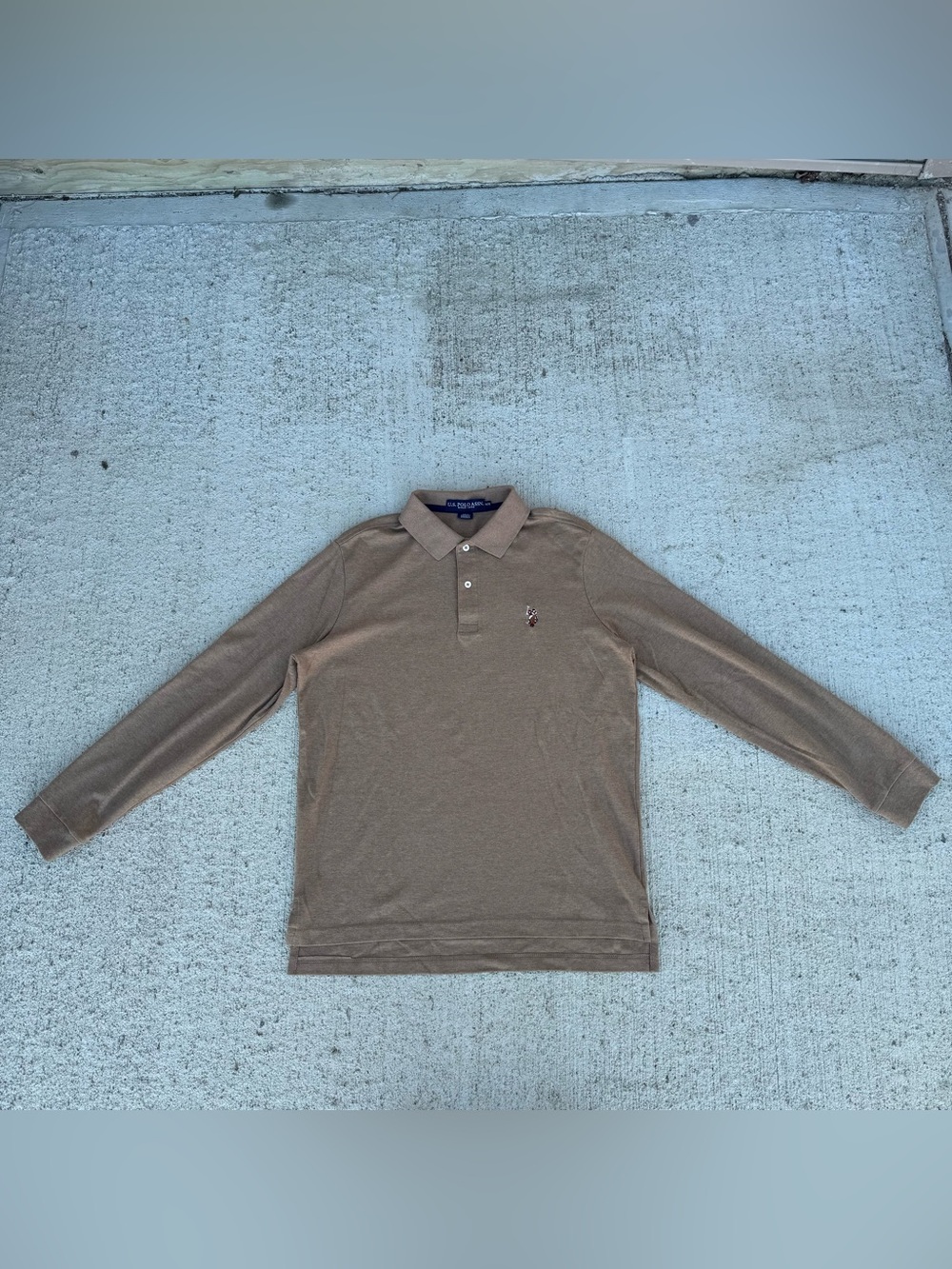 US Polo Assn Men’s Long Sleeve Beige Tan Polo Medium Casual Adult